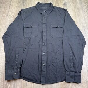 Lucky Brand Mens Black Flap Pockets Lived-in Long Sleeve Button Up Shirt Size M